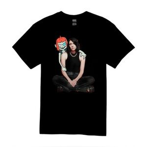 Black Graphic T-Shirt with Cartoon Design K.Flay